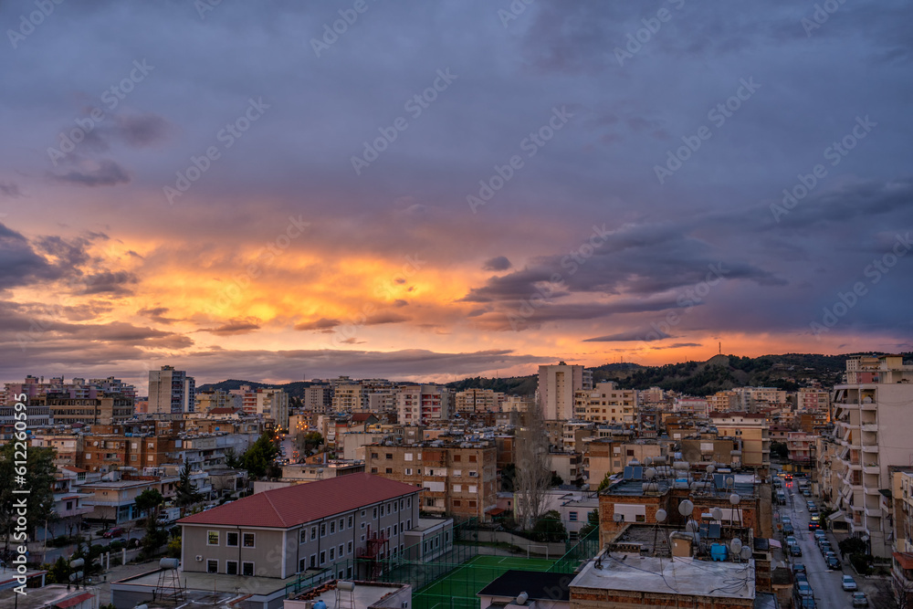 Beautyful sunset over the Albanian city of Vlore.