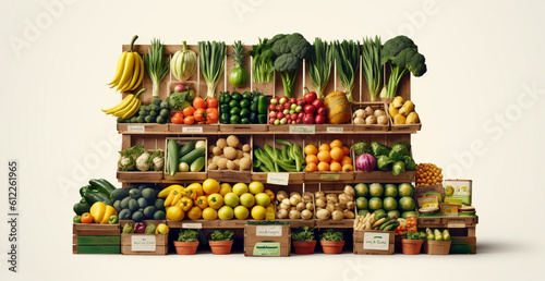 Vegetable farmers market stall, colorful various fresh organic healthy vegetable Fototapeta