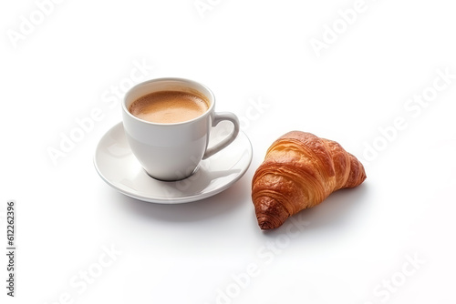cup of coffee and croissants isolated on a white background. Created with Generative AI Technology
