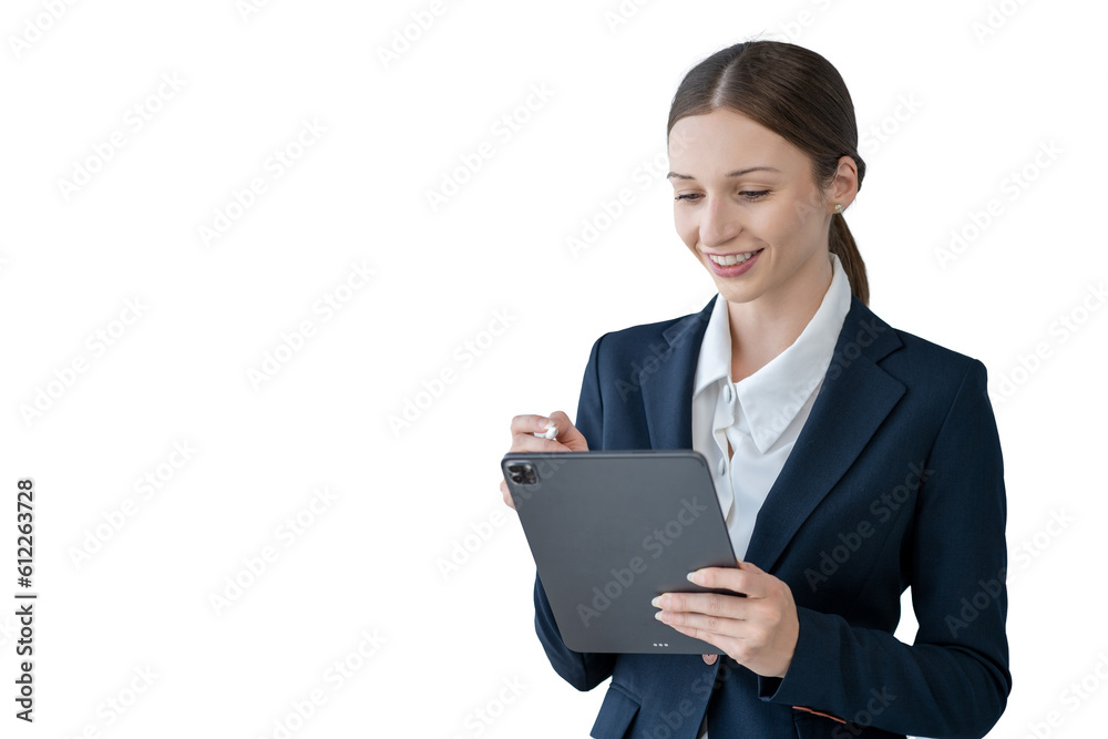 businesswoman holding tablet, isolated on white background. businesswoman holding tablet, isolated on white background.