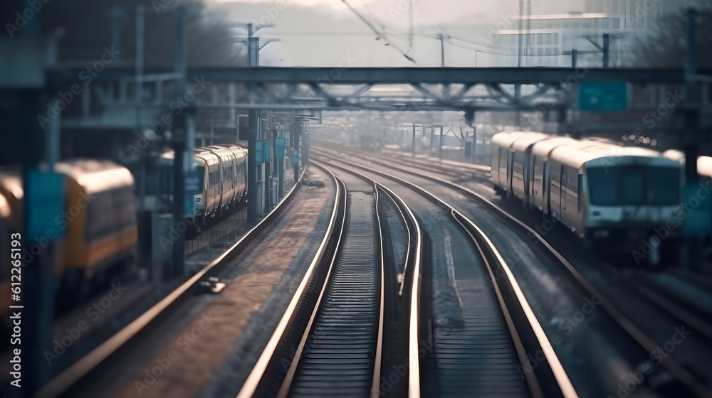 Defocused background of trainstaion platform and moving train in South Korea