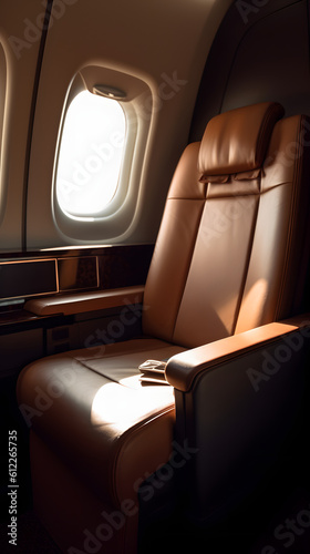 first class business luxury seat for vacations or corporate airplane travel © StockSavant