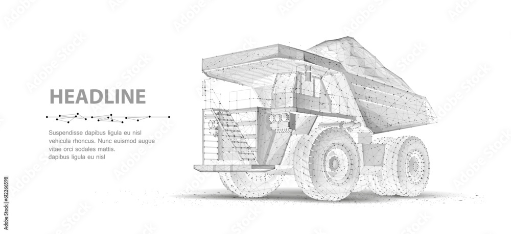 Heavy dump truck. Abstract 3d large dumper. Mining machinery, industry equipment, big career, open extraction, anthracite coal, gold mining