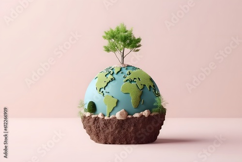 Earth day concept on pink background. green environment. generative ai