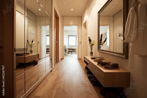 Modern hallway wood furniture. Generate Ai