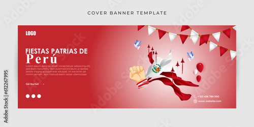 Vector illustration of Peru Independence Day 28 July Facebook cover banner mockup Template