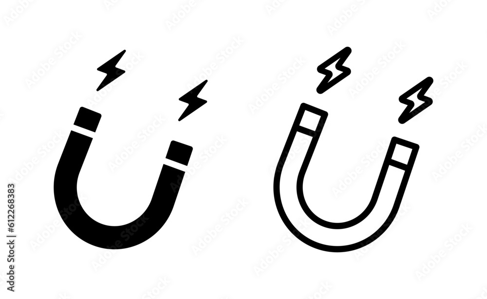 Magnet vector icon set. Linear horseshoe magnet symbol. Electromagnetic sign Magnet vector icon set. Linear horseshoe magnet symbol. Electromagnetic sign