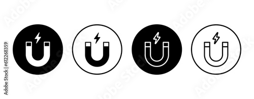 Magnet vector icon set. Linear horseshoe magnet symbol. Electromagnetic sign in circle photo