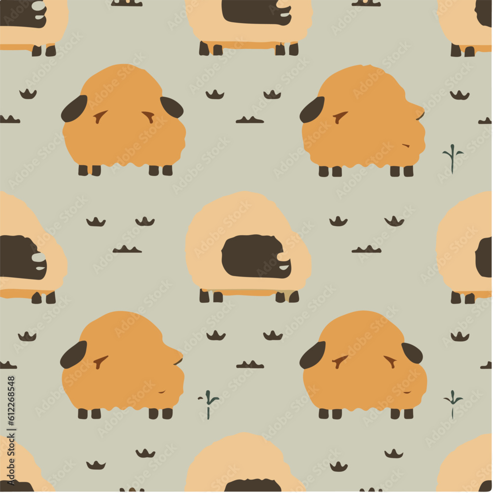 Fototapeta premium cute simple bison pattern, cartoon, minimal, decorate blankets, carpets, for kids, theme print design 