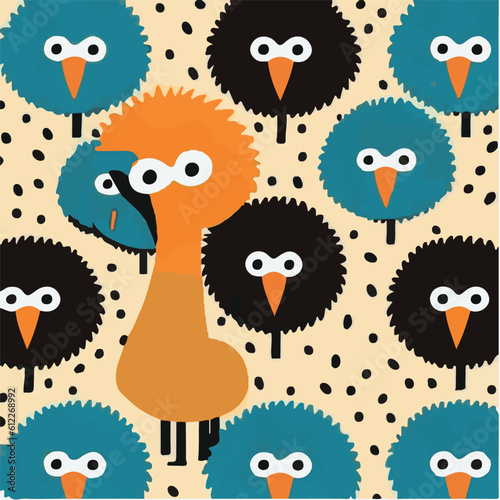 cute simple ostrich pattern, cartoon, minimal, decorate blankets, carpets, for kids, theme print design
