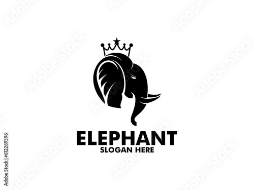 Elephant King With Crown Logo Design Vector Template 