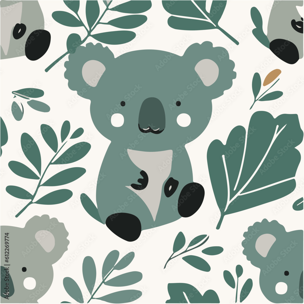 Fototapeta premium cute simple koala pattern, cartoon, minimal, decorate blankets, carpets, for kids, theme print design 