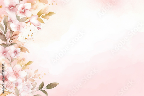 watercolor flowers and leaves background wedding card pastel tone © Panadda