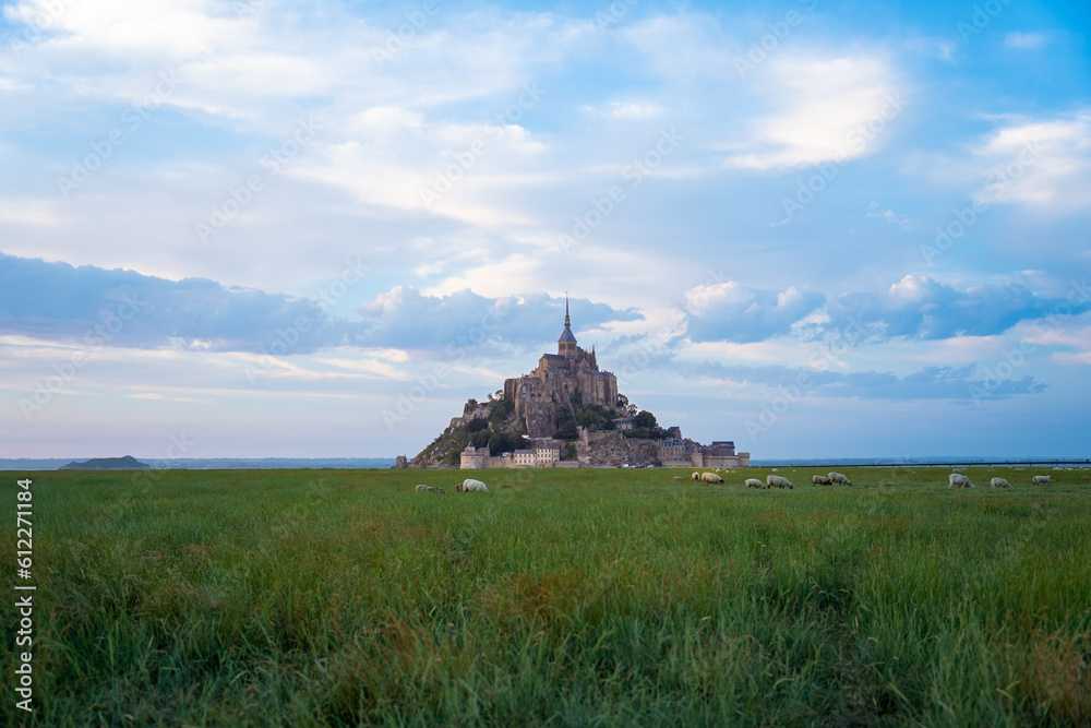 Unesco magical Le Mont Saint Michel in France in landscape