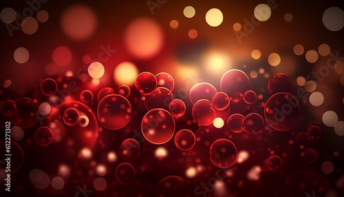 Red christmas lights background, realistic red bokeh christmas backdrop, Generative AI