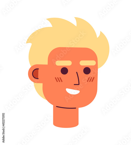 Blond young adult man with tanned skin semi flat vector character head. Carefree surfer male. Editable cartoon avatar icon. Face emotion. Colorful spot illustration for web graphic design, animation