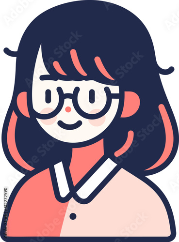 illustration of bookworm girl, isolated on white