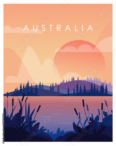  Australia travel poster river banner
