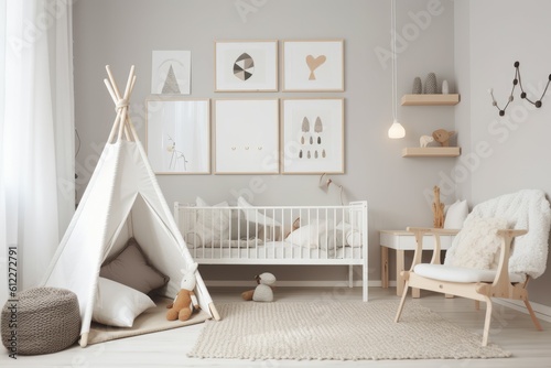 Nursery room interior scandinavia. Generate Ai Fototapet