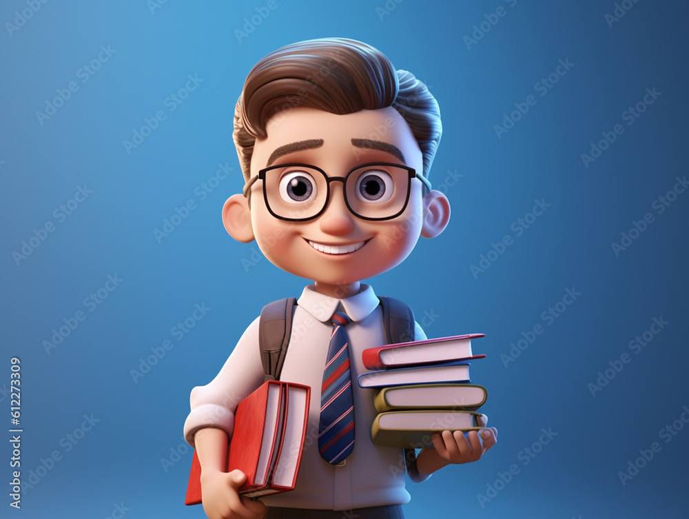 Happy School boy with books in hand Happy School boy with books in hand