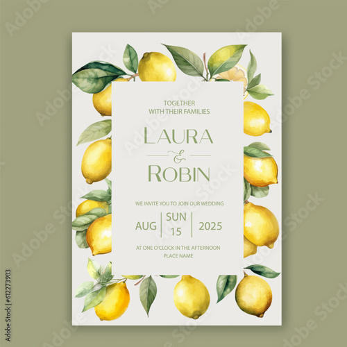 Wedding Invitation Card with Lemon Brunches.