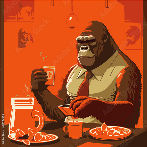 relax Gorilla drinking Dried tangerine peel tea, Gorilla character, artistic, print design, for t-shirt and case
