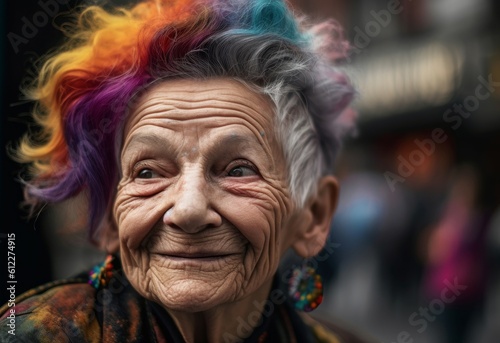Old lady colored hair. Generate Ai