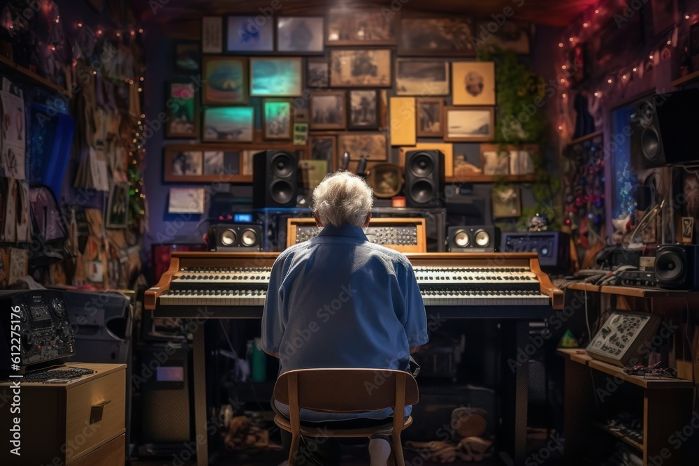 Old man music studio mixer. Generate Ai