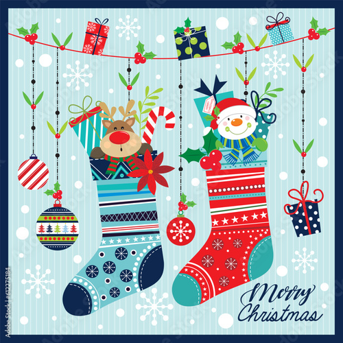 christmas sock with socks and gifts