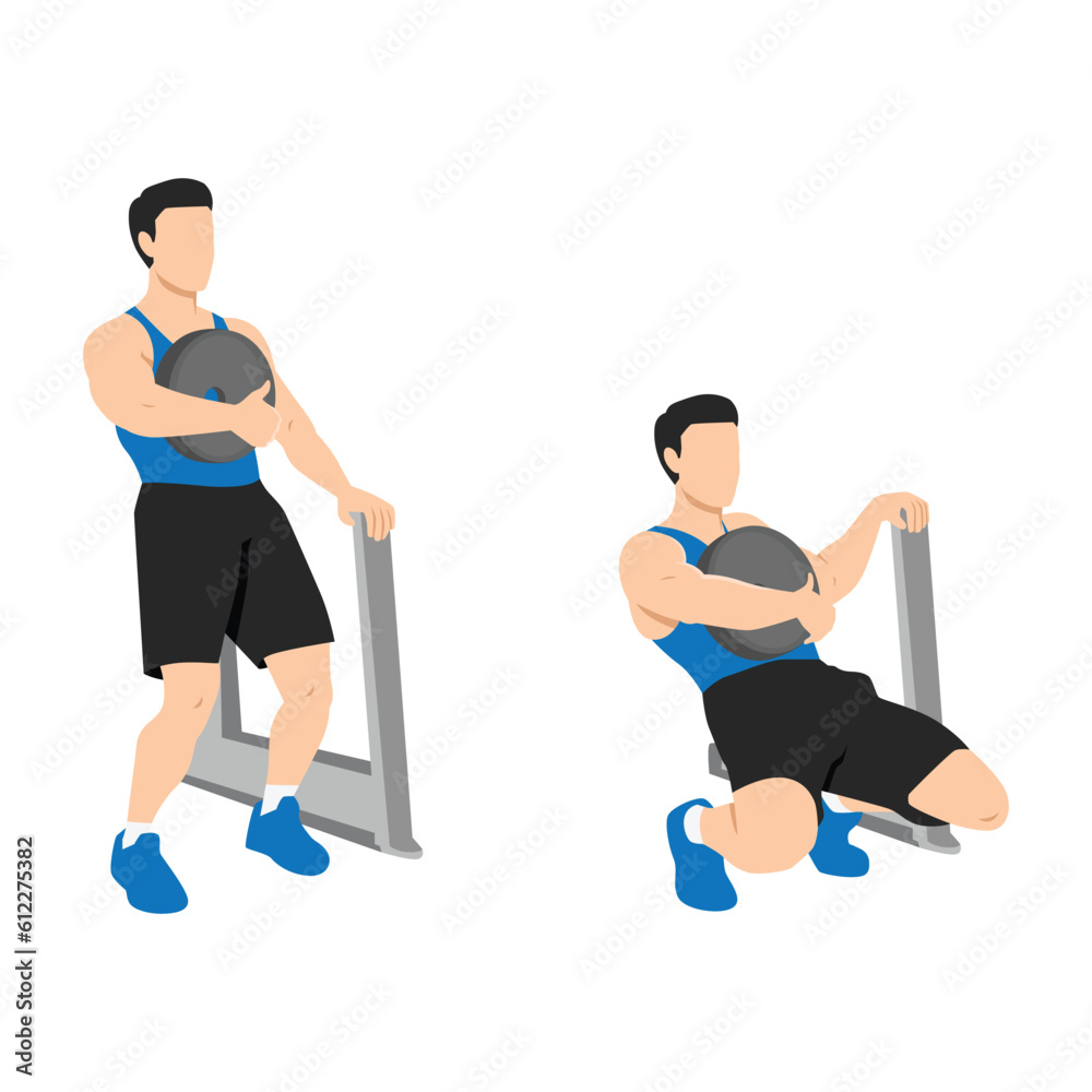 Man doing sissy squat exercise. Flat vector illustration isolated on white background Man doing sissy squat exercise. Flat vector illustration isolated on white background