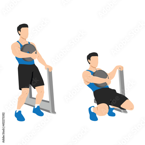 Man doing sissy squat exercise. Flat vector illustration isolated on white background