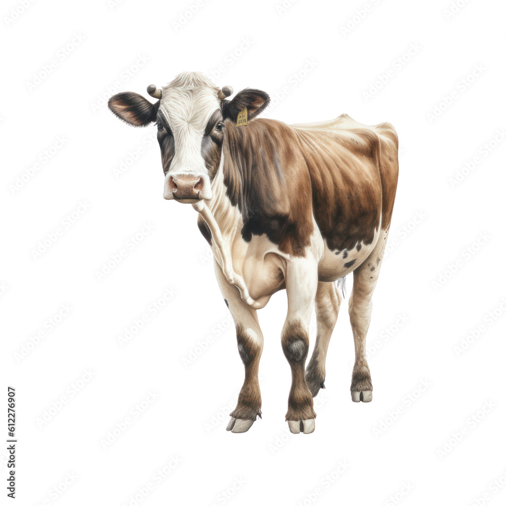 Krowa, wygenerowane przez AI, ilustracja bez tła - obrazy, fototapety, plakaty 