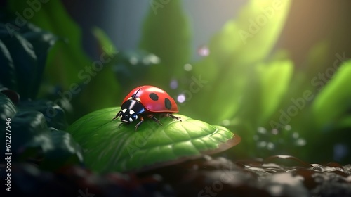 Ladybug on green leaf. Beautiful nature. Generative AI