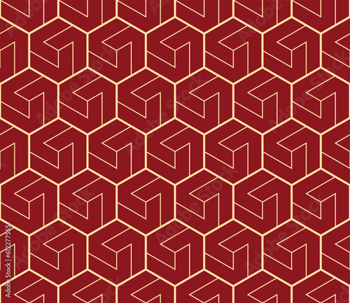 The geometric pattern with lines. Seamless vector background. Gold and red texture. Graphic modern pattern. Simple lattice graphic design