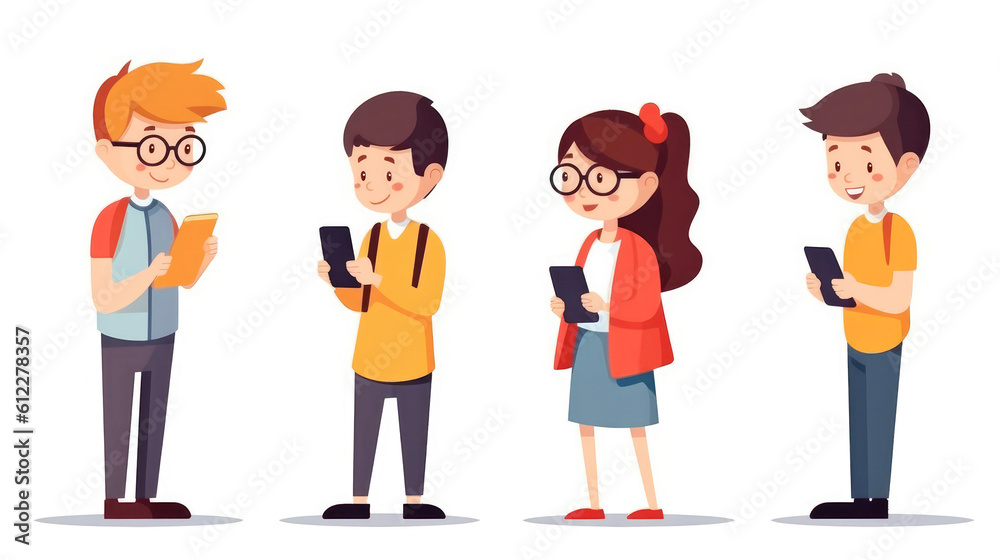 Group of children as students using smartphones (Generative AI) Group of children as students using smartphones (Generative AI)