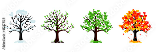 Cartoon tree collection. Set of different season tree. Winter, spring, summer, fall tree collection photo