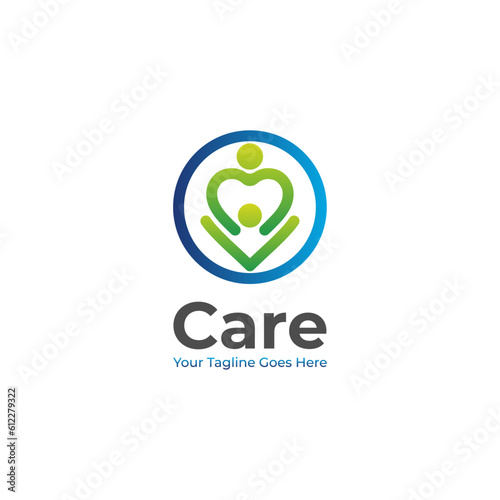 Caring Logo Vector Design with love shape silhouette