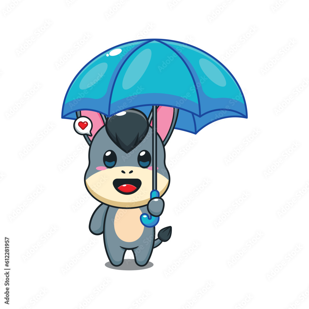Fototapeta premium donkey holding umbrella cartoon vector illustration.