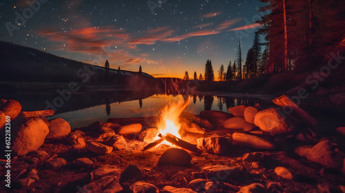 An intimate shot of a campfire in the wilderness