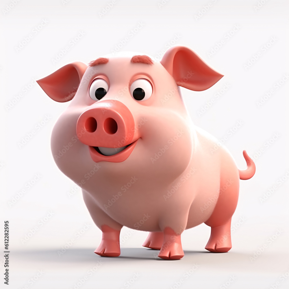 Cheerful pink pig cartoon character 3d rendering illustration background Cheerful pink pig cartoon character 3d rendering illustration background