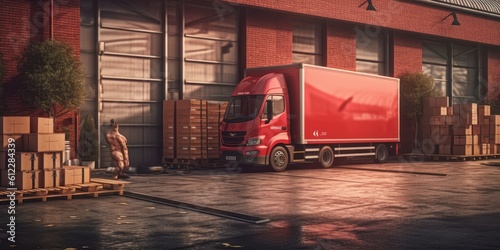 Delivery Truck Loaded with Cardboard Boxes, Logistics Warehouse, Online Delivery Service. Generative Ai