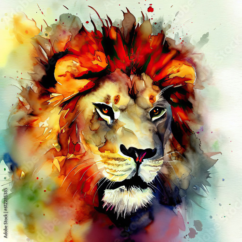 Watercolor style lion.Generative AI design.