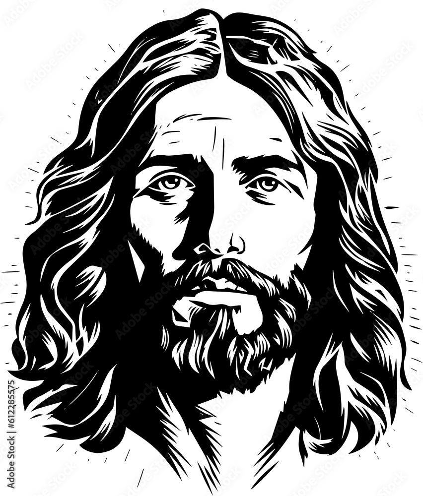 Jesus portrait black and white. Ai generated Stock Illustration | Adobe ...