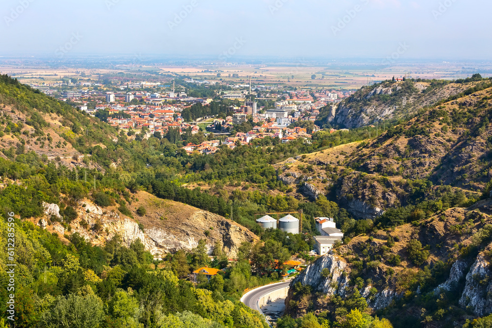 Asenovgrad town panoramic aerial view in Bulgaria