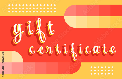 Gift certificate colorful promotion banner. Vector decorative typography. Decorative typeset style. Latin script for headers. Trendy advertising for graphic posters, banners, invitations texts