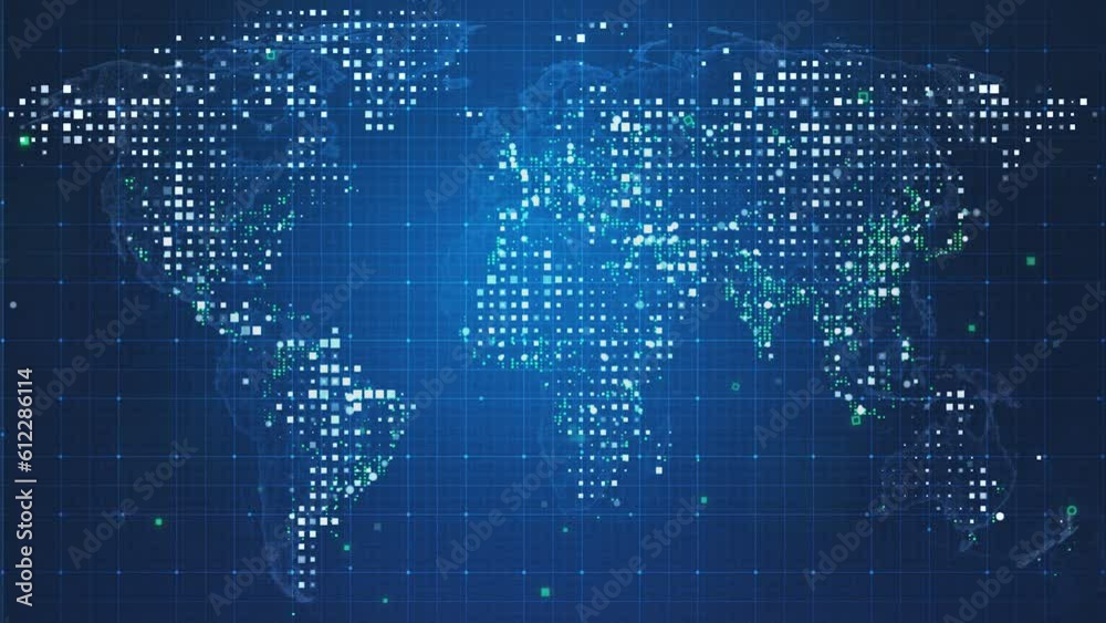 Digital world map hologram blue background.Global network connection. World map point and line composition concept of global business.