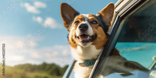 Cardigan Welsh Corgi Dog's Travel Diary: Window Peeks on Summer Road Trip - Generative AI © Bartek