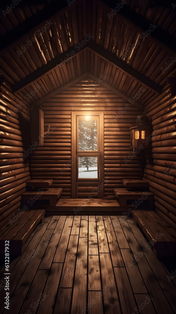 Interior of wooden sauna. AI generated. Interior of wooden sauna. AI generated.