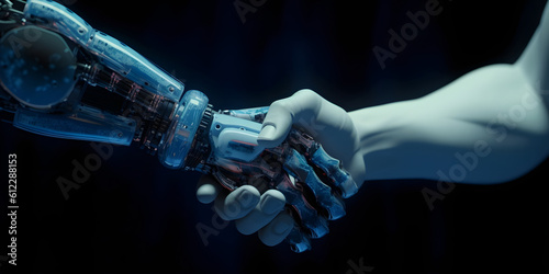 handshaking between human and humanoid. generative AI
