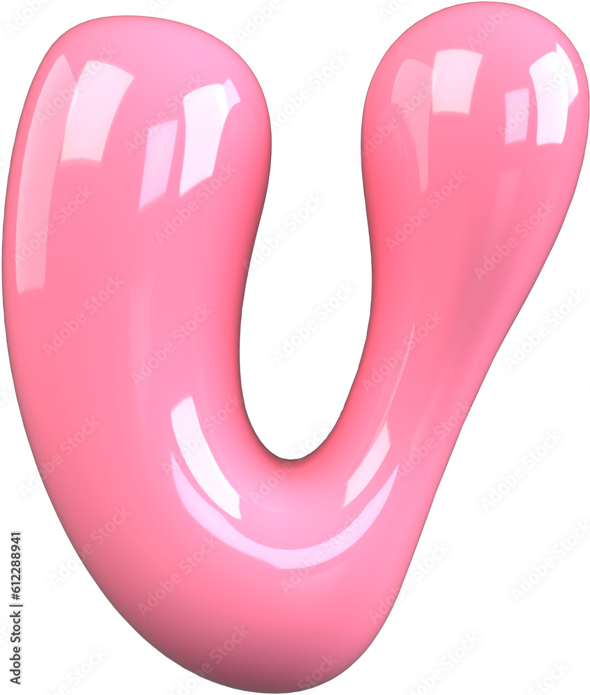 Pink 3D Bubble Gum Inflated Numbers Symbol Letter V Pink 3D Bubble Gum Inflated Numbers Symbol Letter V
